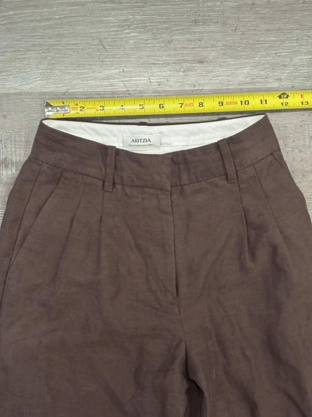 Aritzia Effortless Pants Pleated Linen Wide Leg Rich Mocha Brown Size 00